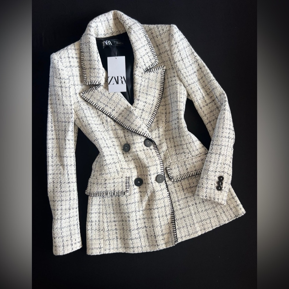 Zara Women's Cream Tweed Blazer - Picture 7 of 11